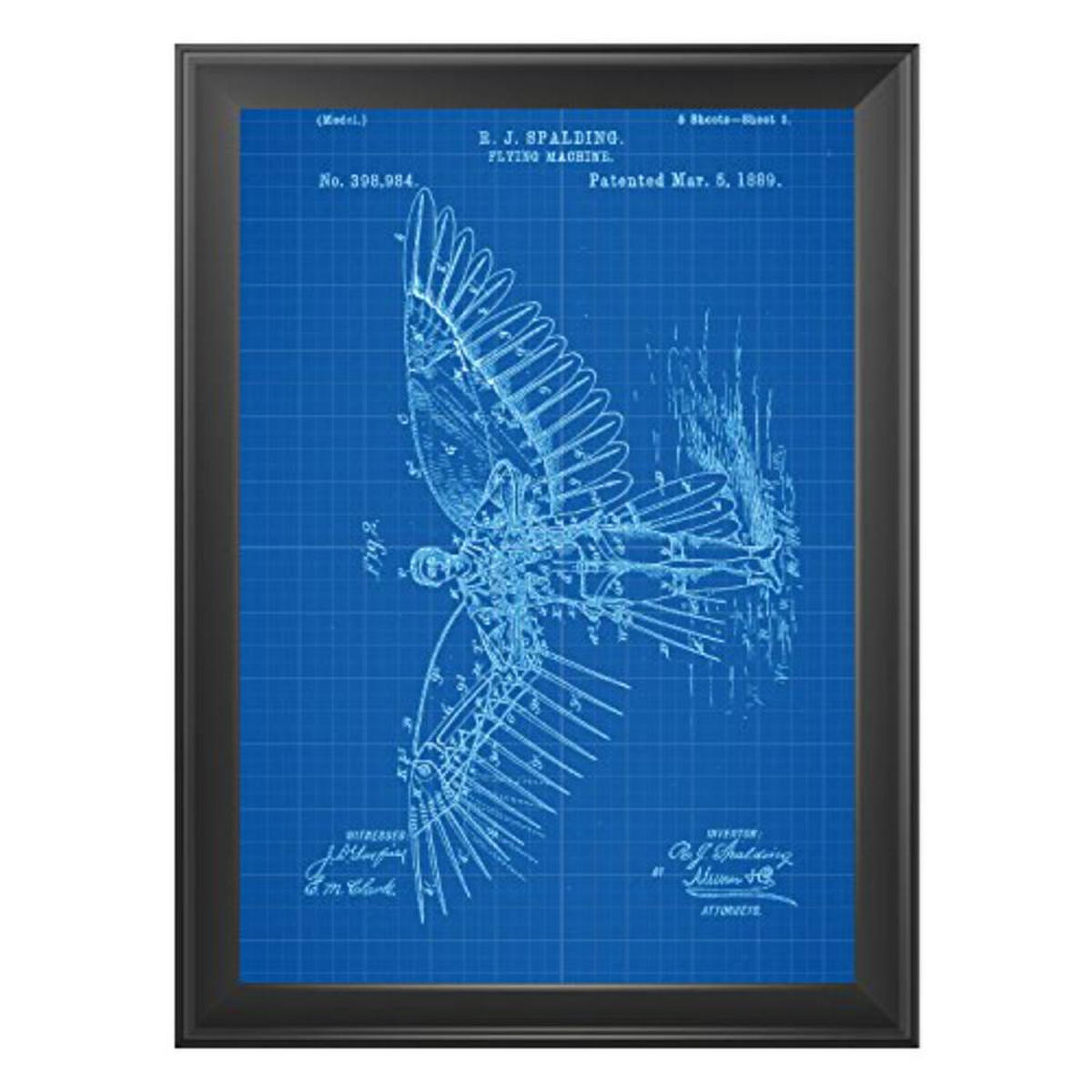 POSTER Set mit 4 Blau Gleiter Patenten A4 Schwarzer Rahmen - Schwarz, Papier (29.7/3cm) - Nacnic