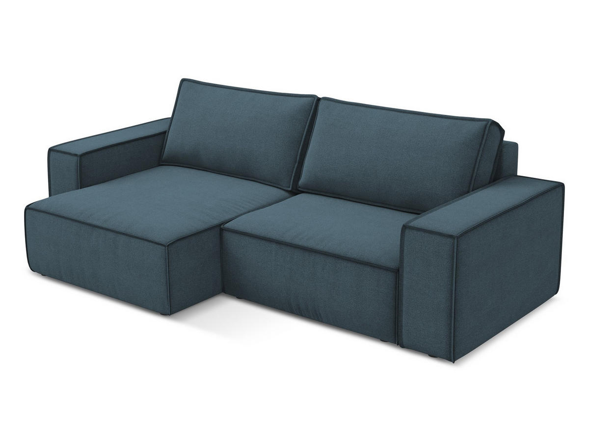 ECKSOFA mit Schlaffunktion Strukturstoff Stoff Blau - Blau/Blaugrau, Kunststoff/Textil (148/257cm) - Makamii