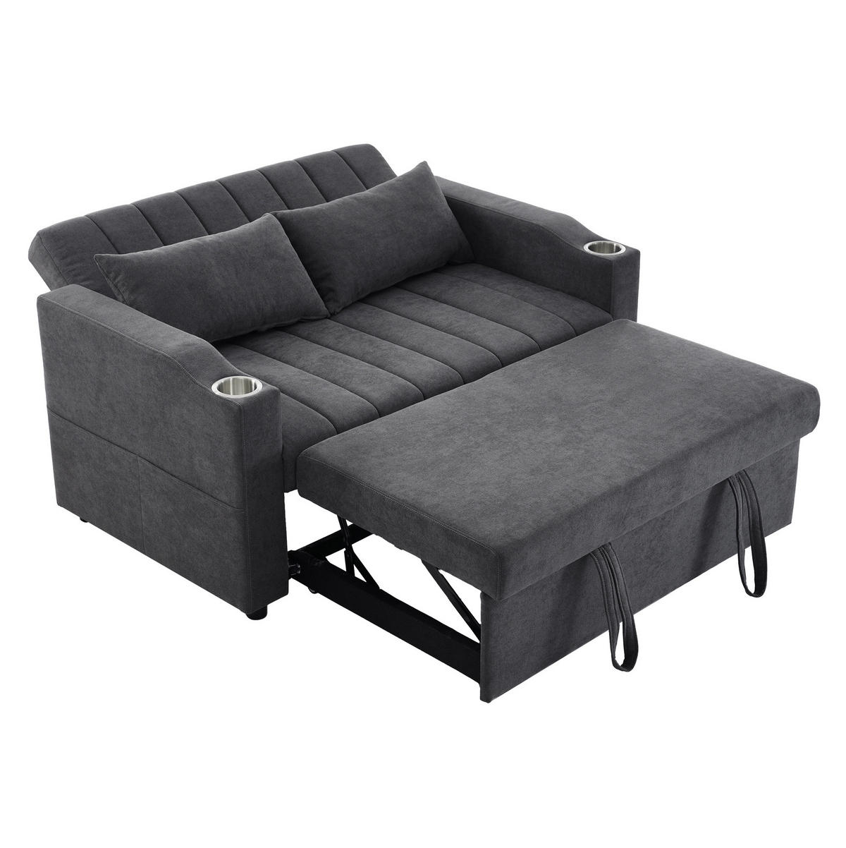 SCHLAFSOFA mit verstellbarer Rückenlehne 136 x 162 cm Grau 2-Sitzer - Grau, Metall (162/84/136cm) - Meubliv