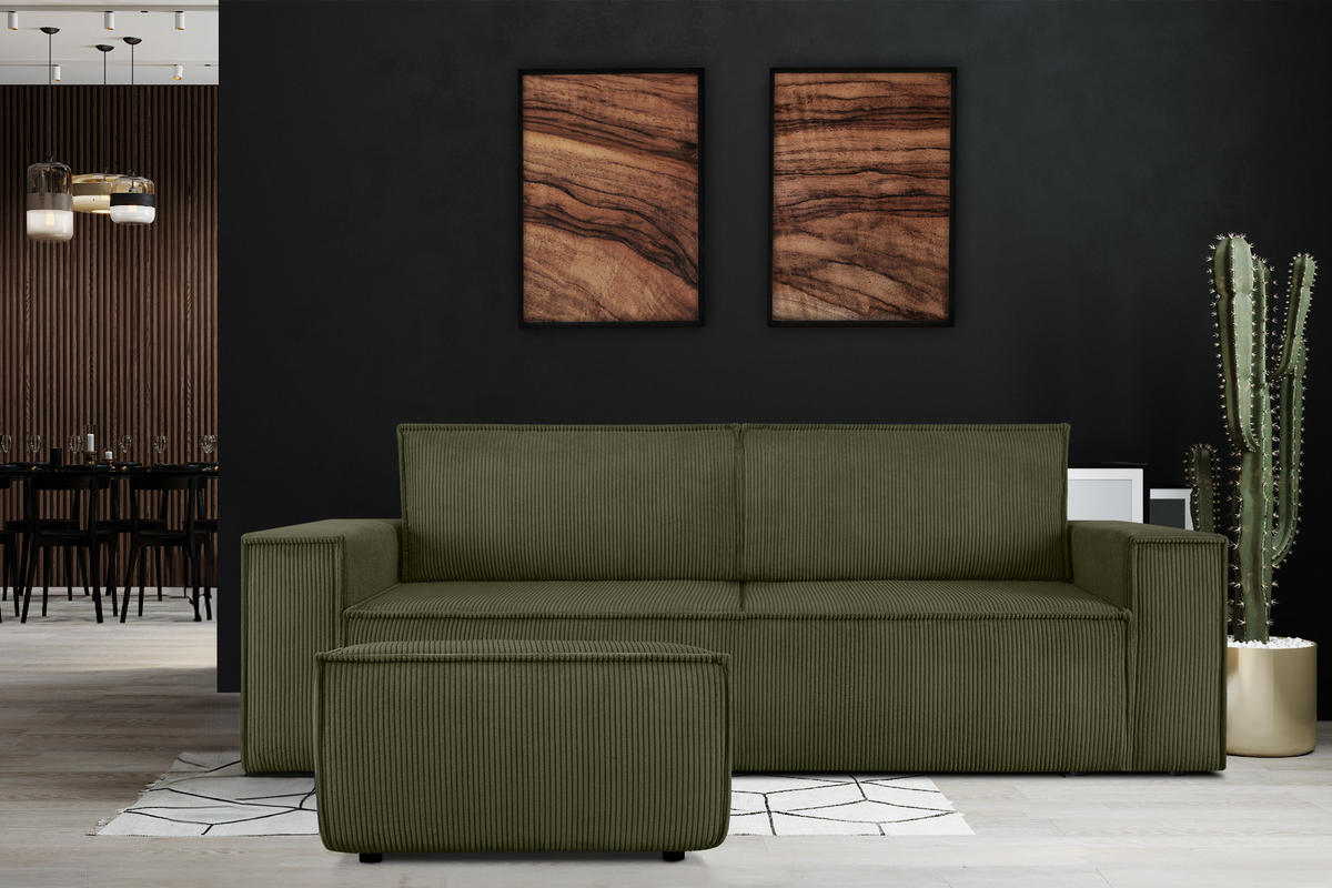 SITZPOUF NAPI gefederte Sitzfläche, grün - Schwarz/Olivgrün, Textil (83/45/83cm) - KONSIMO®