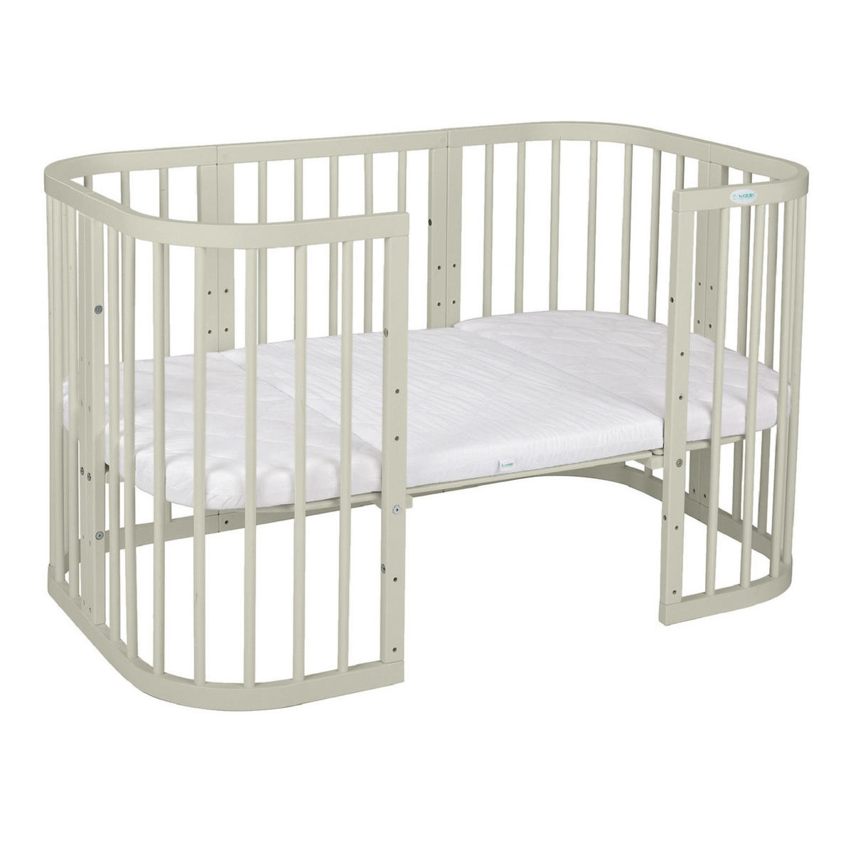 BABYBETT OLIVE, 7in1 mit Matratze - Olivgrün, Holz (73/123cm) - waldin