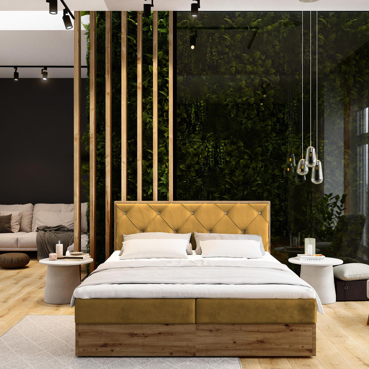 BOXBETT FOSCO 180x200 cm mit Matratze und Topper - Gelb - Gelb, Holz (180/200cm) - MASSENO