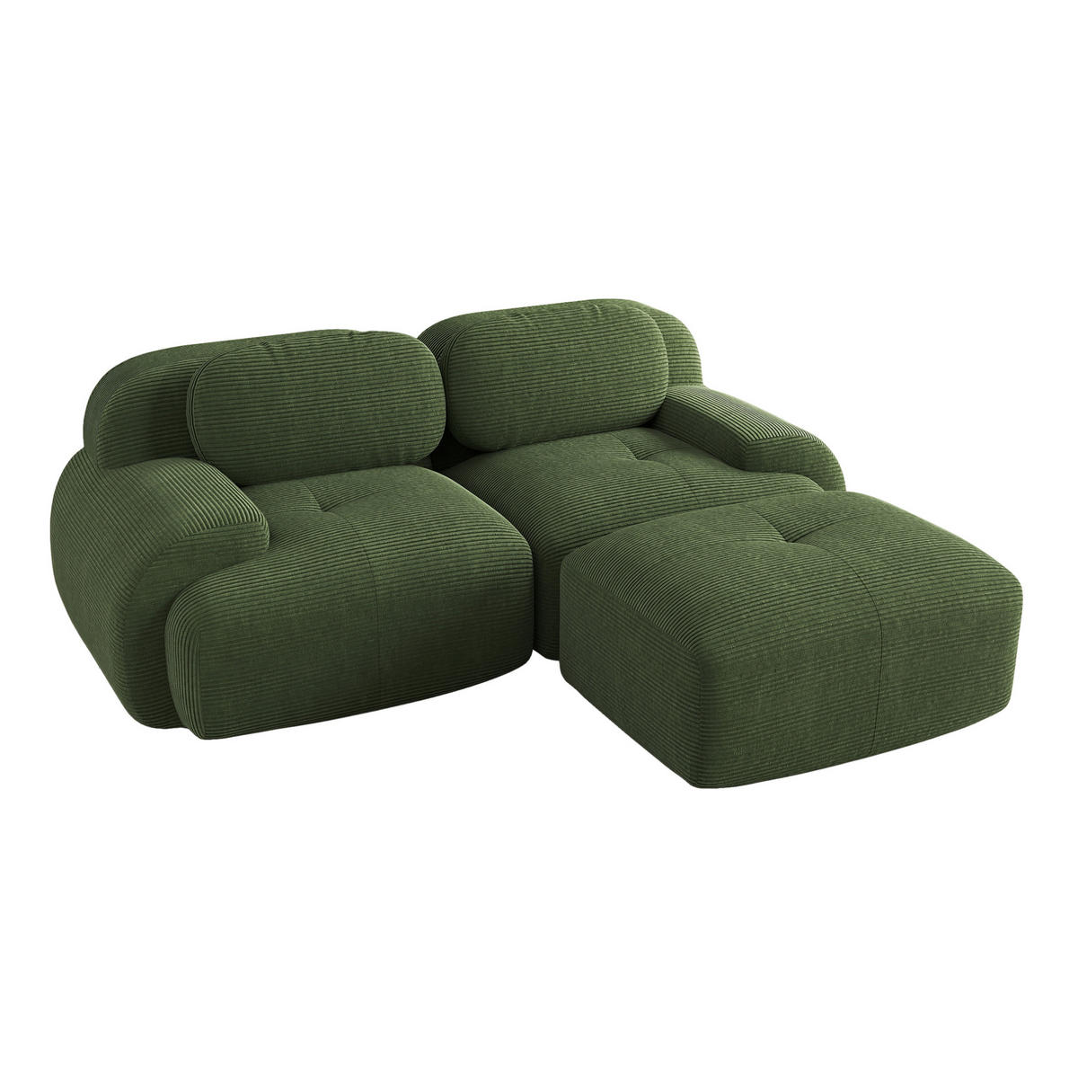ECKSOFA modular rahmenlos mit geschwungenen Armlehnen und Cordbezug, Grün - Grün, Textil (208/178cm) - Redom