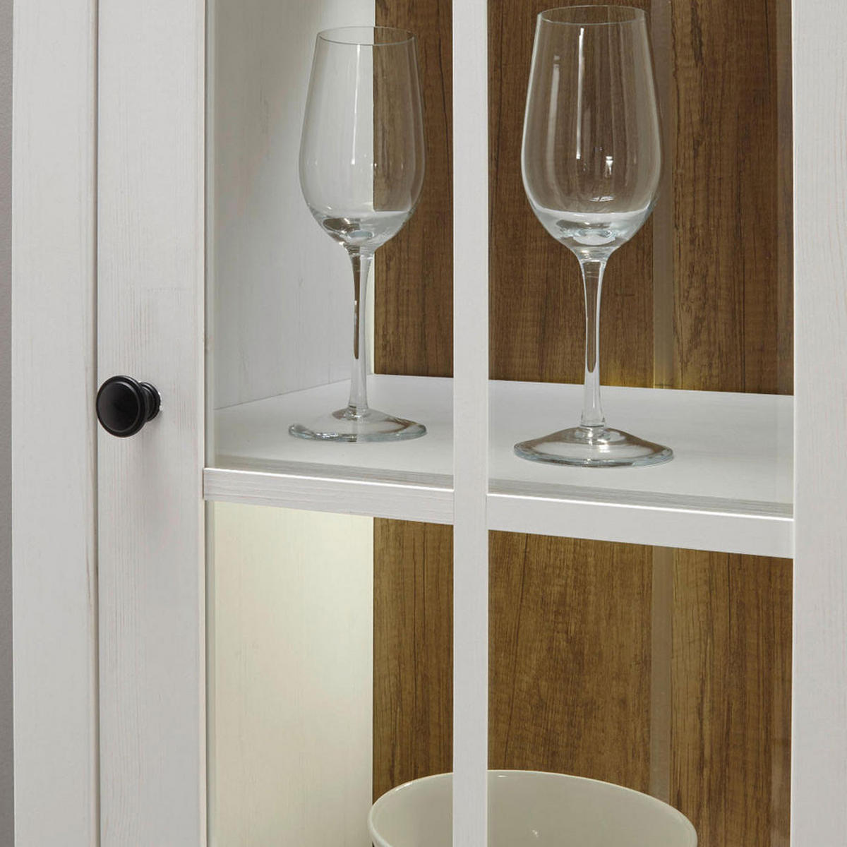VITRINE Provence Pinie weiß / Eiche hell 50 / 43 / 198cm - Eichefarben/Weiß, Holzwerkstoff/Metall (50/198/43cm) - Feldmann-Wohnen