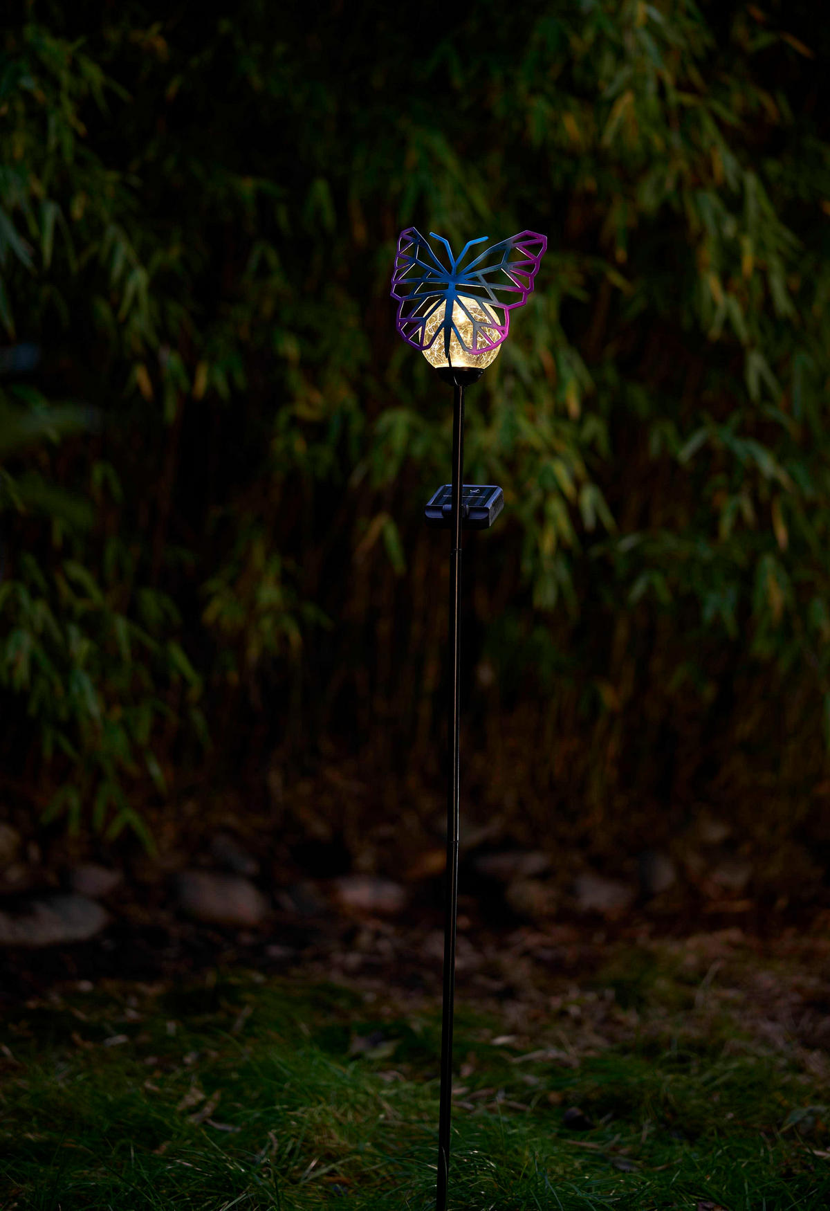 LED-SOLAR-GARTENSTÄBE - automatische Beleuchtung mit Bruchglas-Schmetterling für stimmungsvolles Licht im Außenbereich - Weiß, Kunststoff (12/18/80cm) - Northpoint