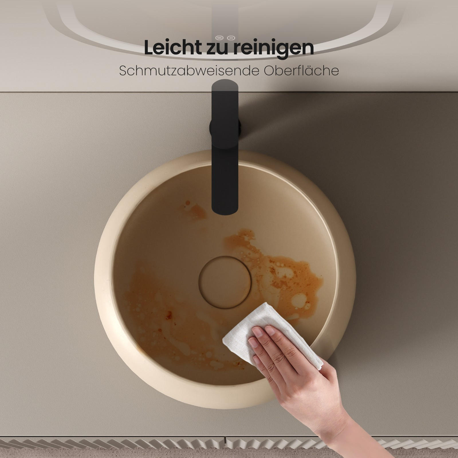 WASCHBECKEN Rund Gebogen Aufsatzmontage Mattbeige Ø36 / 12 cm - Beige, Keramik (36/12/36cm) - EMKE