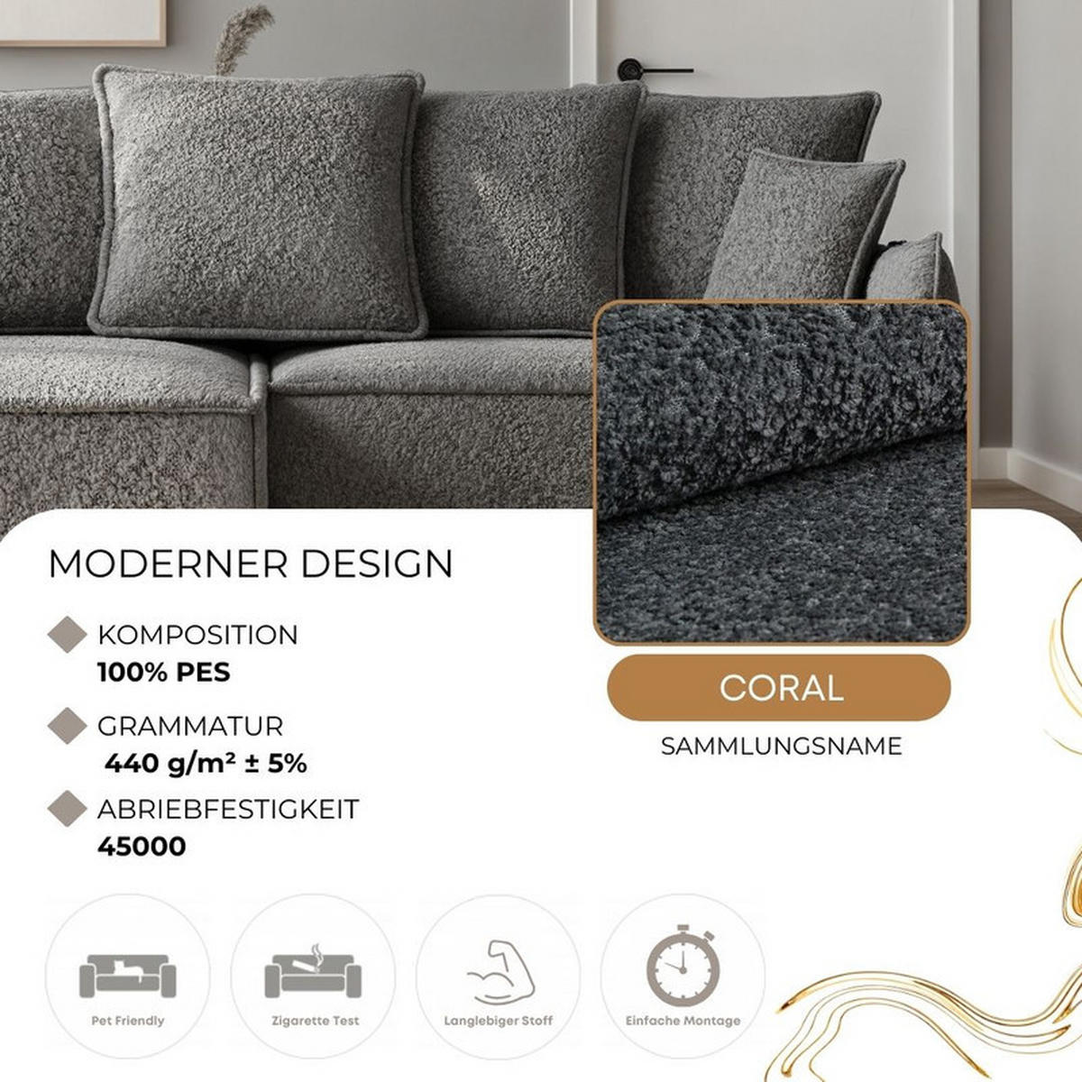 ECKSOFA MARCO Links, mit Schlaffunktion und Bettkasten, Dunkelgrau - Dunkelgrau, Textil/Metall (221/148cm) - Idohome
