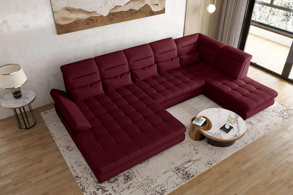 WOHNLANDSCHAFT Toscana Velours inkl. Schlaffunktion - Bordeaux, Textil (208/87/358cm) - 99rooms