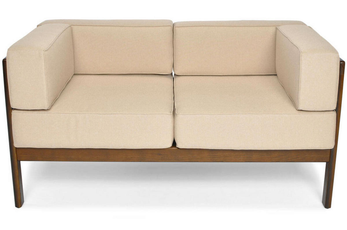 GARTENSOFA Eden Beige, mit Braun Gestell, Zweisitzer Sofa - Beige/Braun, Holzwerkstoff (137/72/77cm) - Bettso