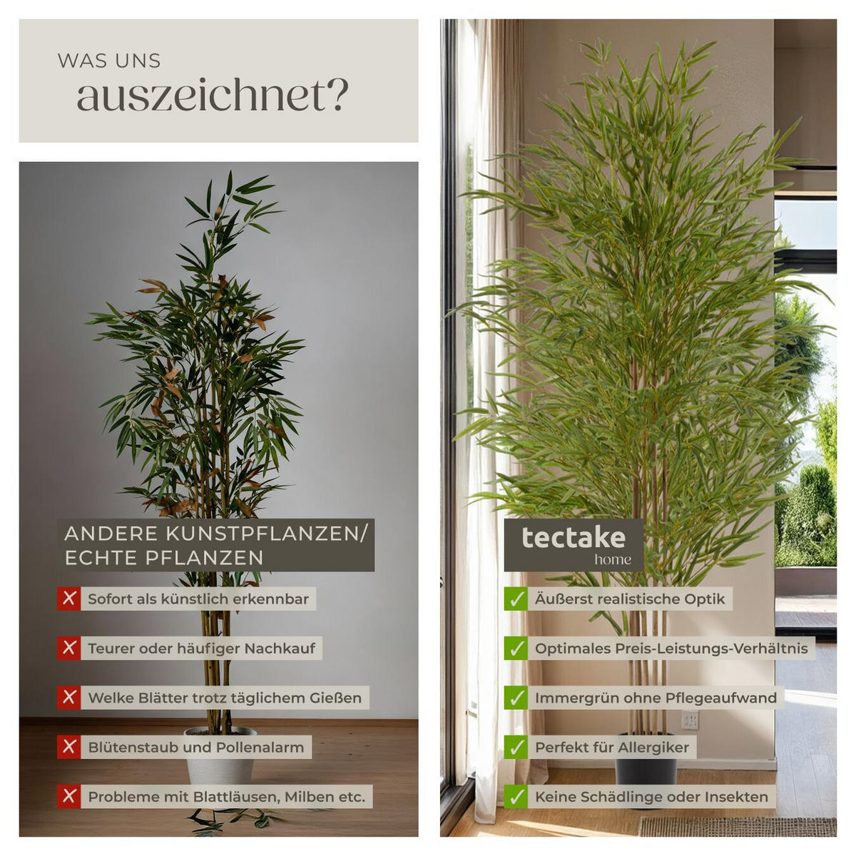 KÜNSTLICHER-BAMBUSBAUM Bambosa,stabiler Kunststoff-Blumentopf,grün - Grün, Kunststoff (180cm) - tectake