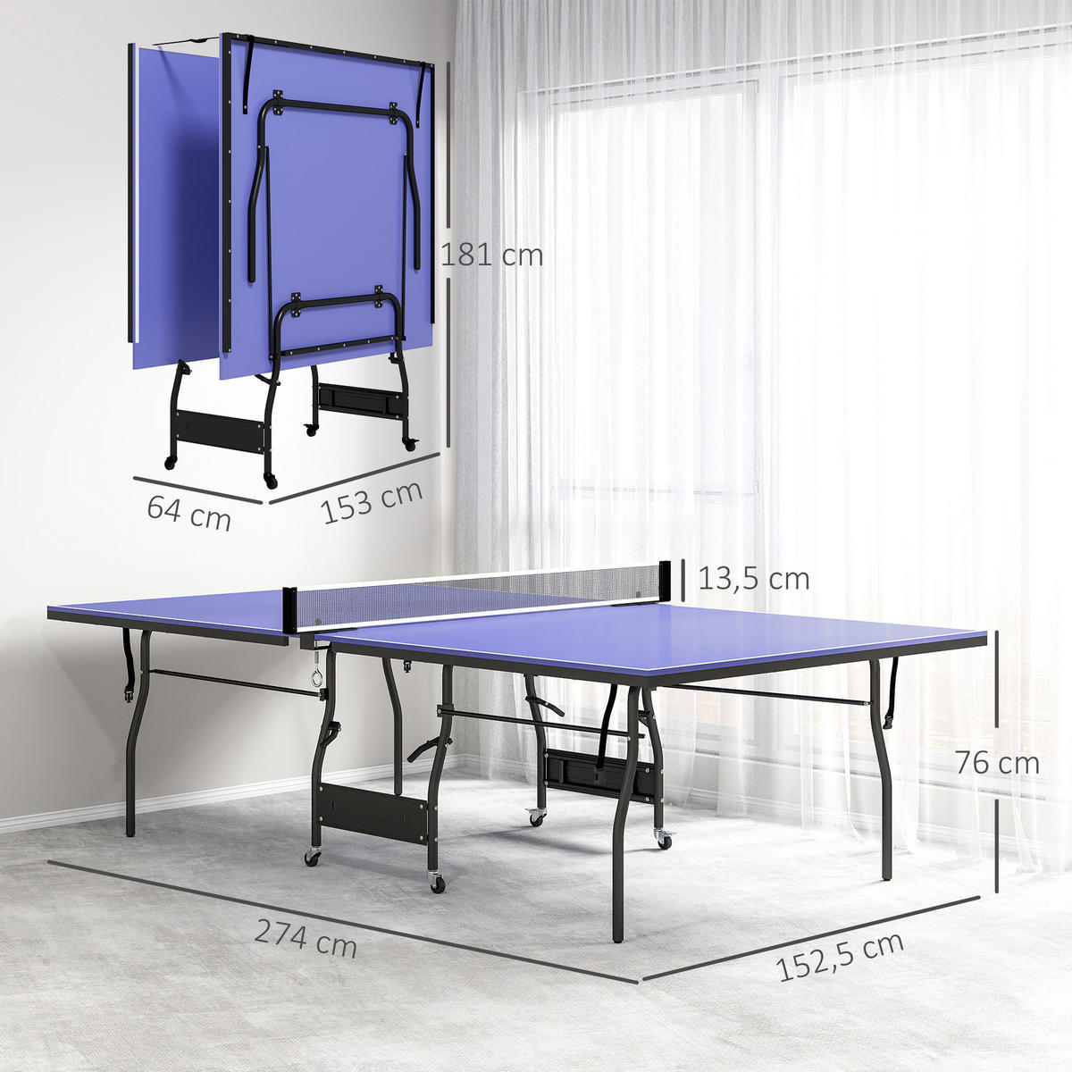 TISCHTENNISPLATTE MDF Stahl Blau - Blau, Holzwerkstoff (274/152.5/76cm) - SPORTNOW