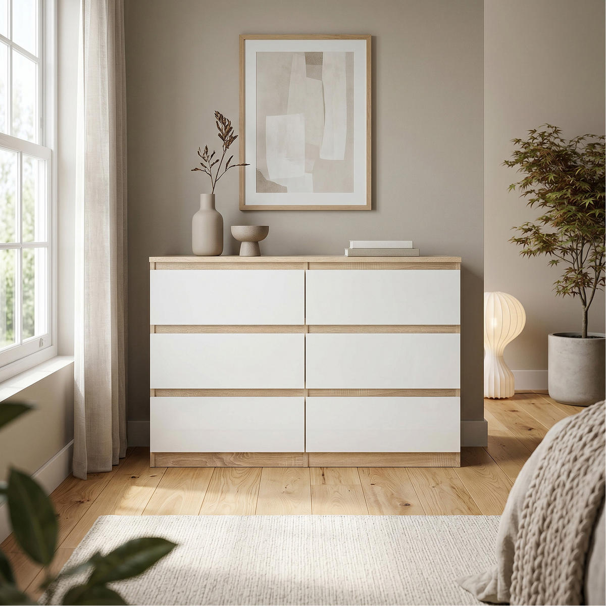 KOMMODE NUDO 138,5/78,5/39cm mit 6 Schubladen Türen Sonoma Eiche - Weiß/Sonoma Eiche, Holzwerkstoff (138.5/78.5/39cm) - MASSENO