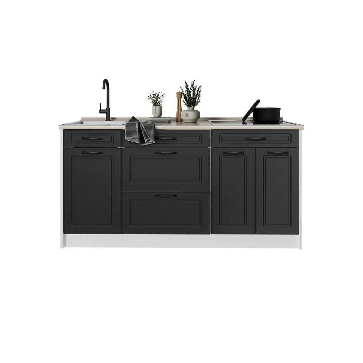 KÜCHENBLOCK R-Line, Anthrazit Landhaus/Weiß, 160 cm ohne Arbeitsplatte - Anthrazit/Weiß, Holzwerkstoff (160/81.6/46cm) - Vicco