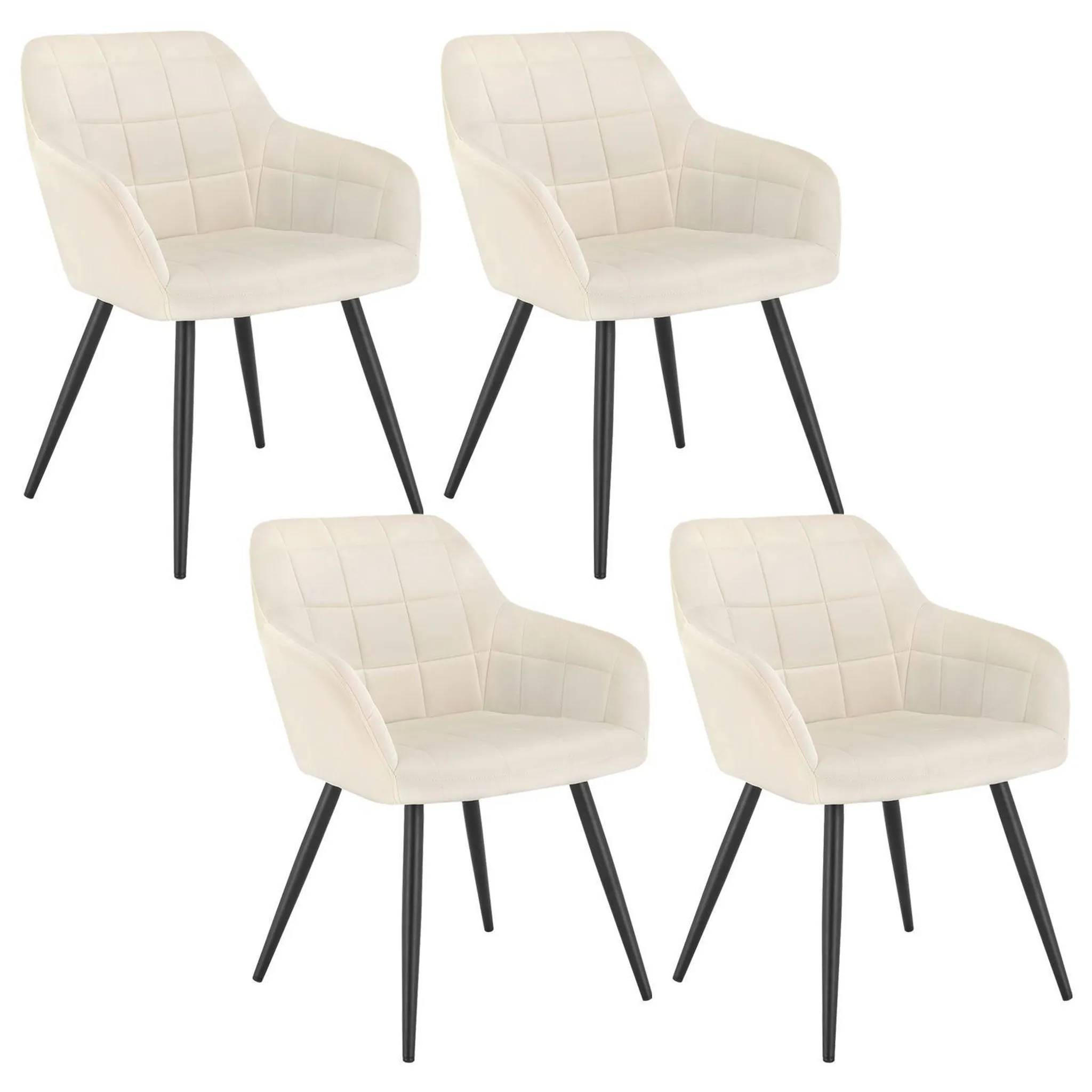 ESSZIMMERSTUHL 4er Set, Küchenstühle mit Armlehnen Metallbeinen - Creme/Schwarz, Textil/Metall (56/81/62cm) - Woltu
