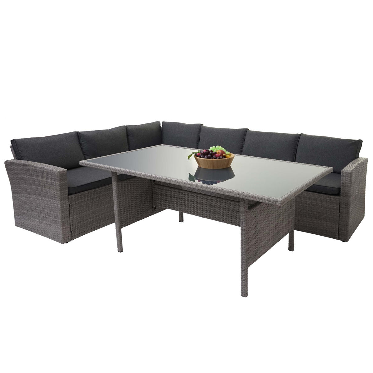 POLY-RATTAN-GARNITUR Grau - Grau, Kunststoff - MCW