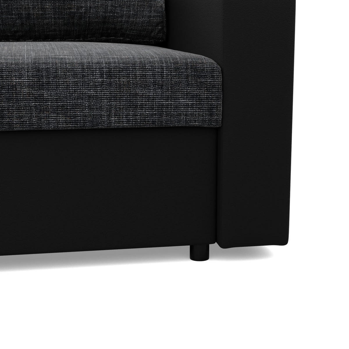 SOFA 3-SITZER MIT SCHLAFFUNKTION LUNA, Schwarz + Schwarz - Schwarz, Textil (220/92/92cm)