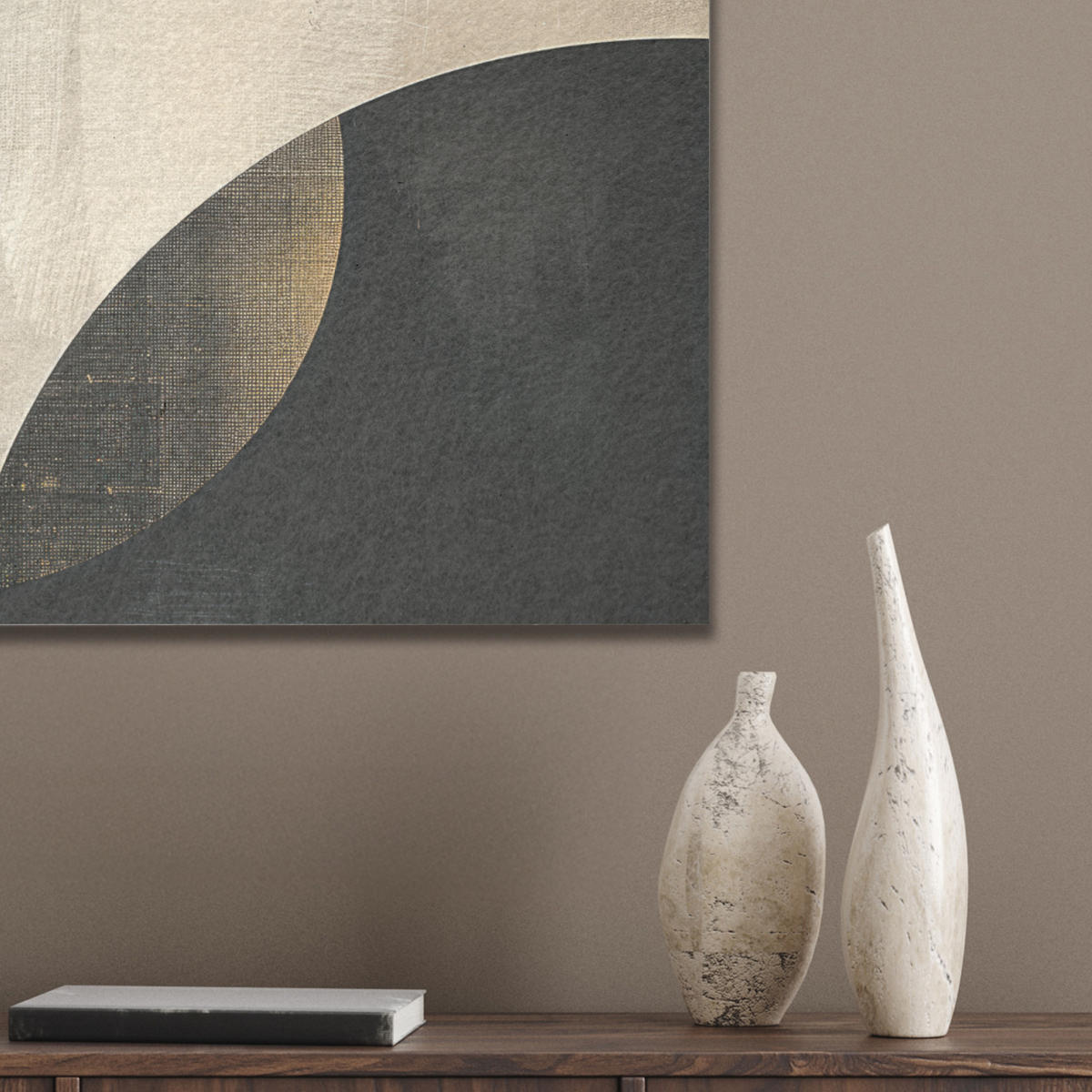 AKUSTIKBILD Abstrakt - Geometrische Formen - Schwarz - Gold Wanddeko 70x50 cm - Ecru, Kunststoff (70/50/0.9cm) - MuchoWow