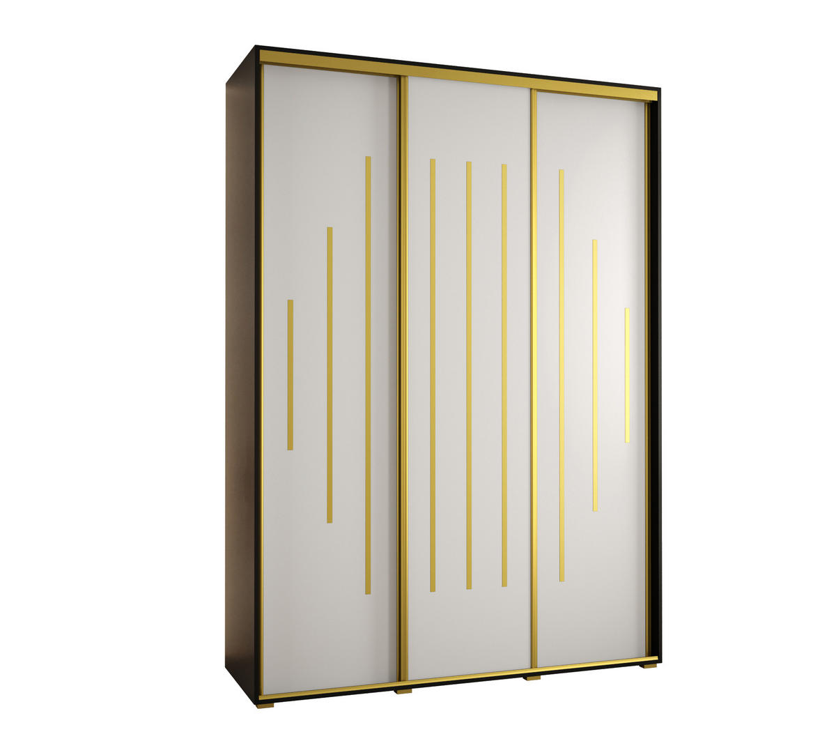 SCHWEBETÜRENSCHRANK 235,2/180/60 3-türig - Goldfarben/Schwarz, Holz/Metall (180/235/60cm) - Abiks Möbel