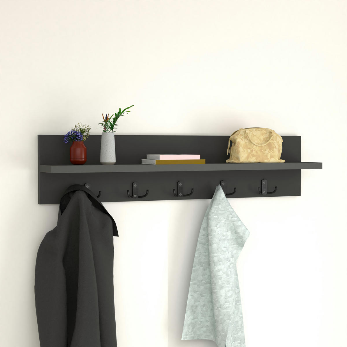 WANDGARDEROBE Hammarö - Anthrazit, Holzwerkstoff (80/18/13cm) - [en.casa]