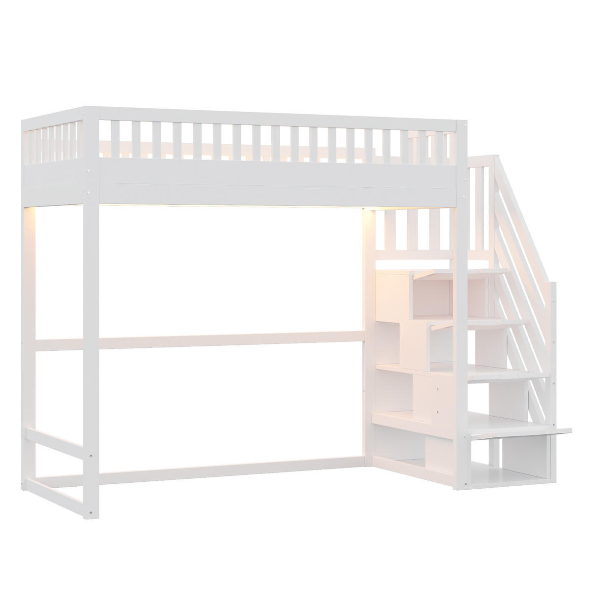 HOCHBETT 90/200 cm in Weiß mit Stauraumtreppe und LED - Weiß, Holz/Holzwerkstoff (90/200cm) - WISHDOR