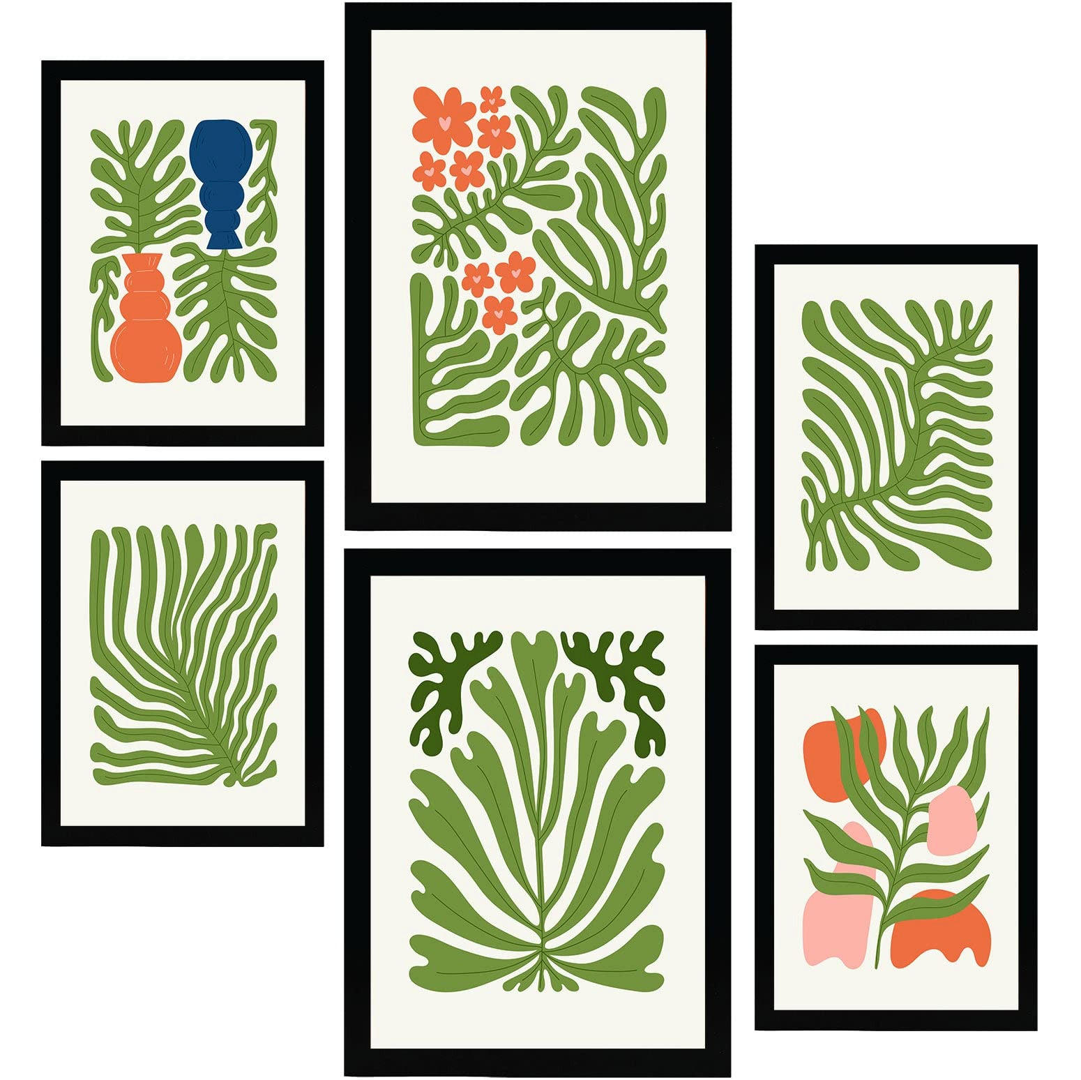 POSTER Set Mit 6 Minimalistischen In Leuchtenden Farben Staude Drucke Von Landschaften Und Natur Für Innenarchitektur A3 & A4 Schwarzer Rahmen - Schwarz, Papier (29/3cm) - Nacnic