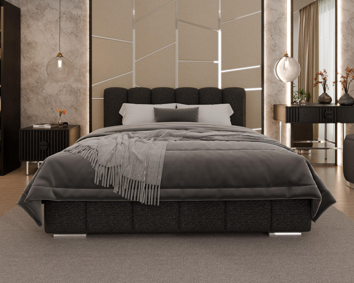 POLSTERBETT Zaira 160x200cm – Elegantes Polsterbett für modernen Wohnstil , ohne matratze, schwarz - Schwarz, Holz (140/200cm) - Homesy