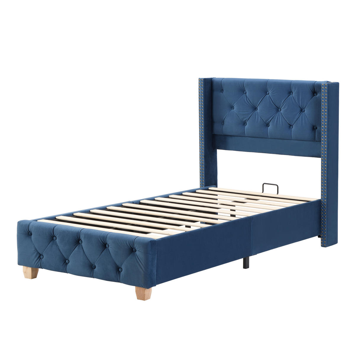 SAMT-POLSTERBETT 90/200 cm in Blau mit Lattenrost und gepolstertem Kopfteil - Blau, Textil (90/200cm) - BEAOK