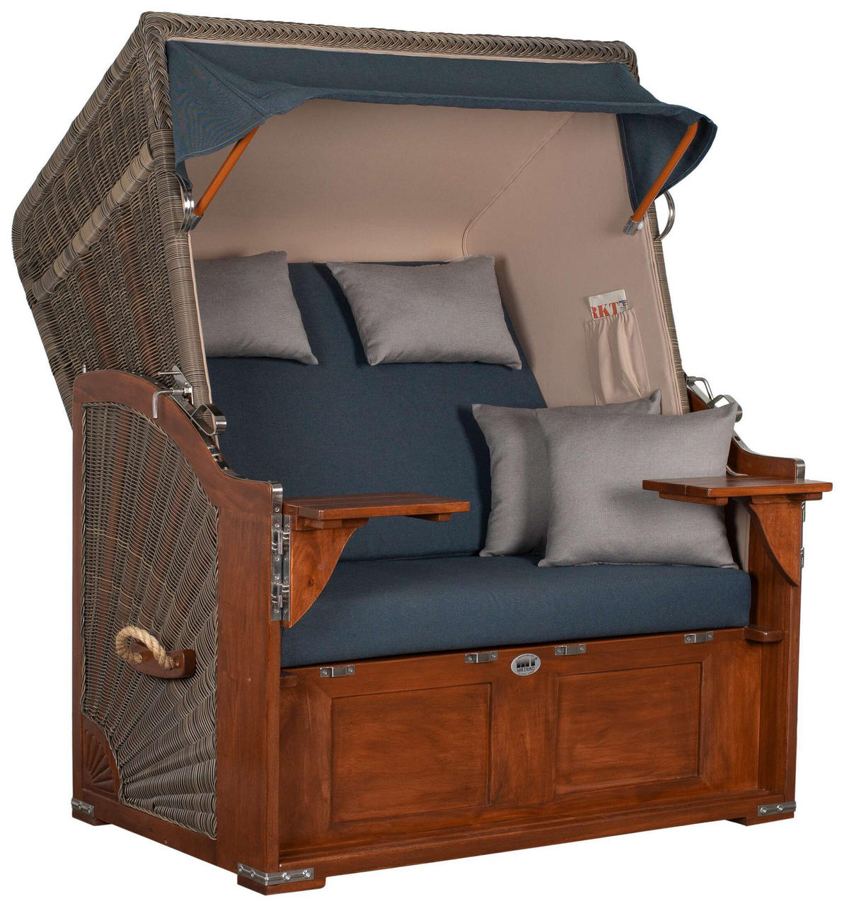 STRANDKORB Seeblick 2 Sitzer Mahagoni - Blau/Braun, Metall (125/170/80cm) - Mr. Deko