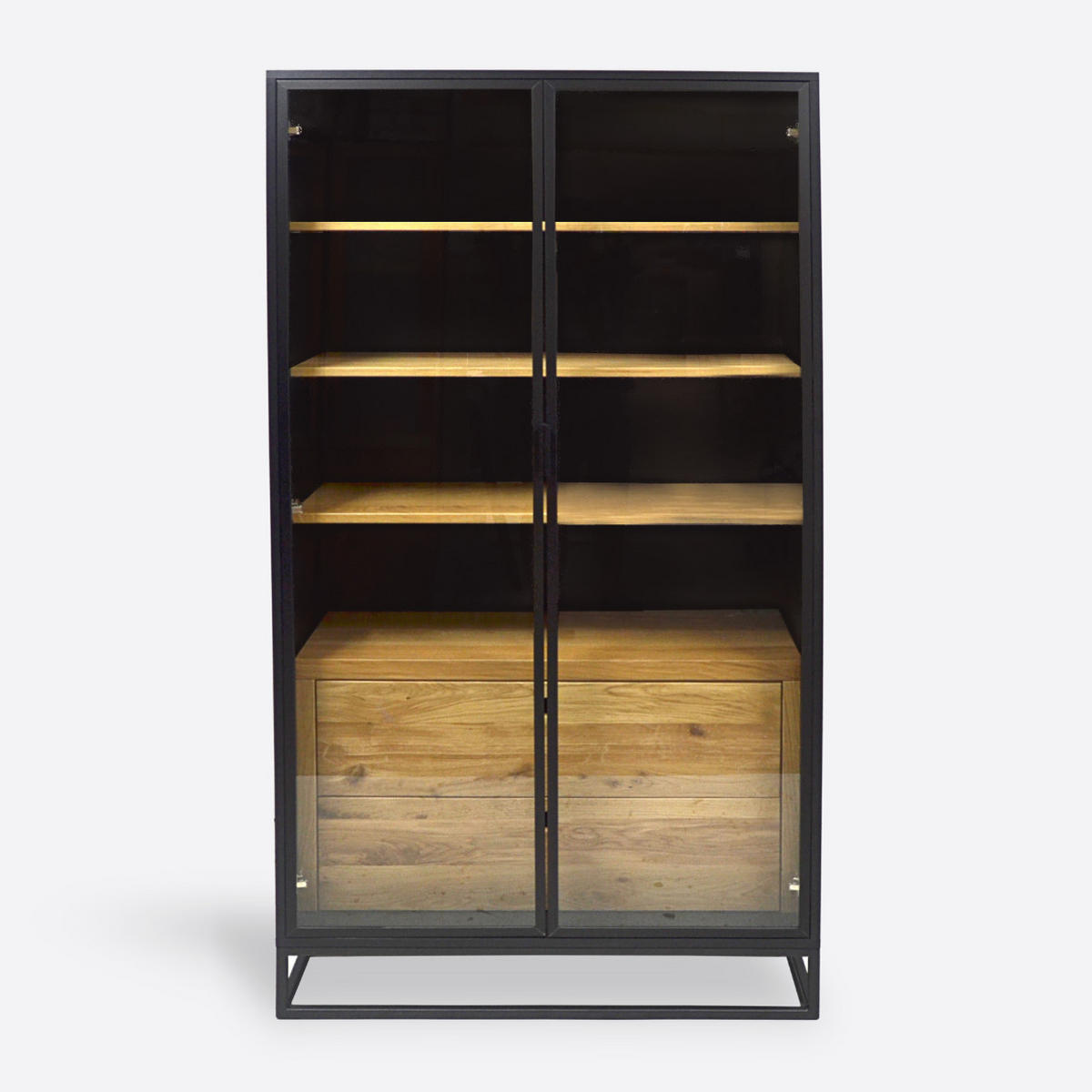 VITRINE aus Holz im Industriestil ins Wohnzimmer CARLA I - Eichefarben, Holz (100/190/45cm) - Rawood Furniture