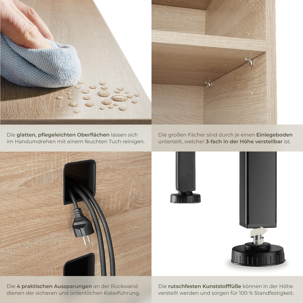 TV-ELEMENT Navan,147 x 41 x 60,5 cm,Industrial Holz hell, Eiche Sonoma - Naturfarben, Holzwerkstoff (41/60.5/147cm) - tectake