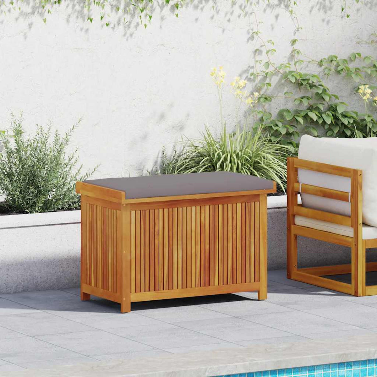 OUTDOOR-KISSENBOX 90/50/60,5 Cm Massivholz Akazie - Dunkelgrau, Holz (50/60.5/90cm) - vidaXL