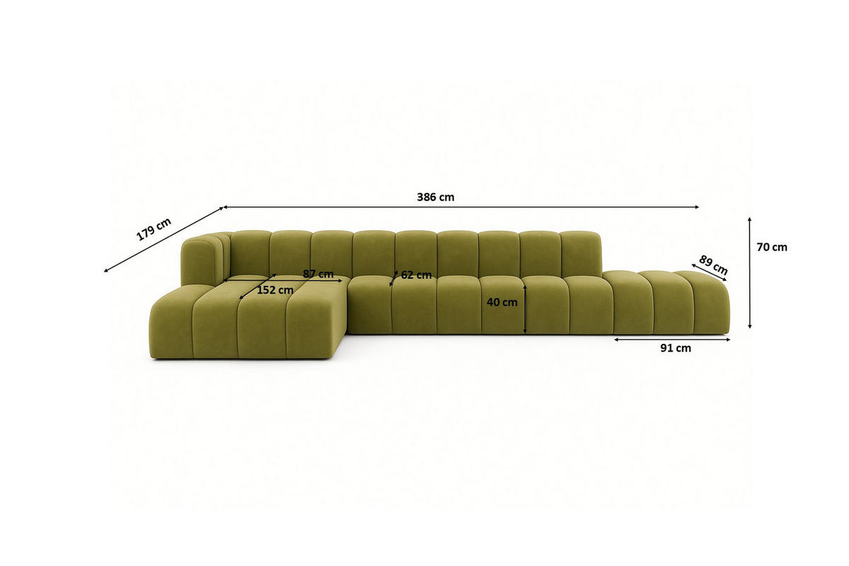 ECKSOFA Mit Hocker GRAND L, Stoff Salvador, Olive, Links - Olivgrün, Holz (386/179cm) - Kaiser Möbel