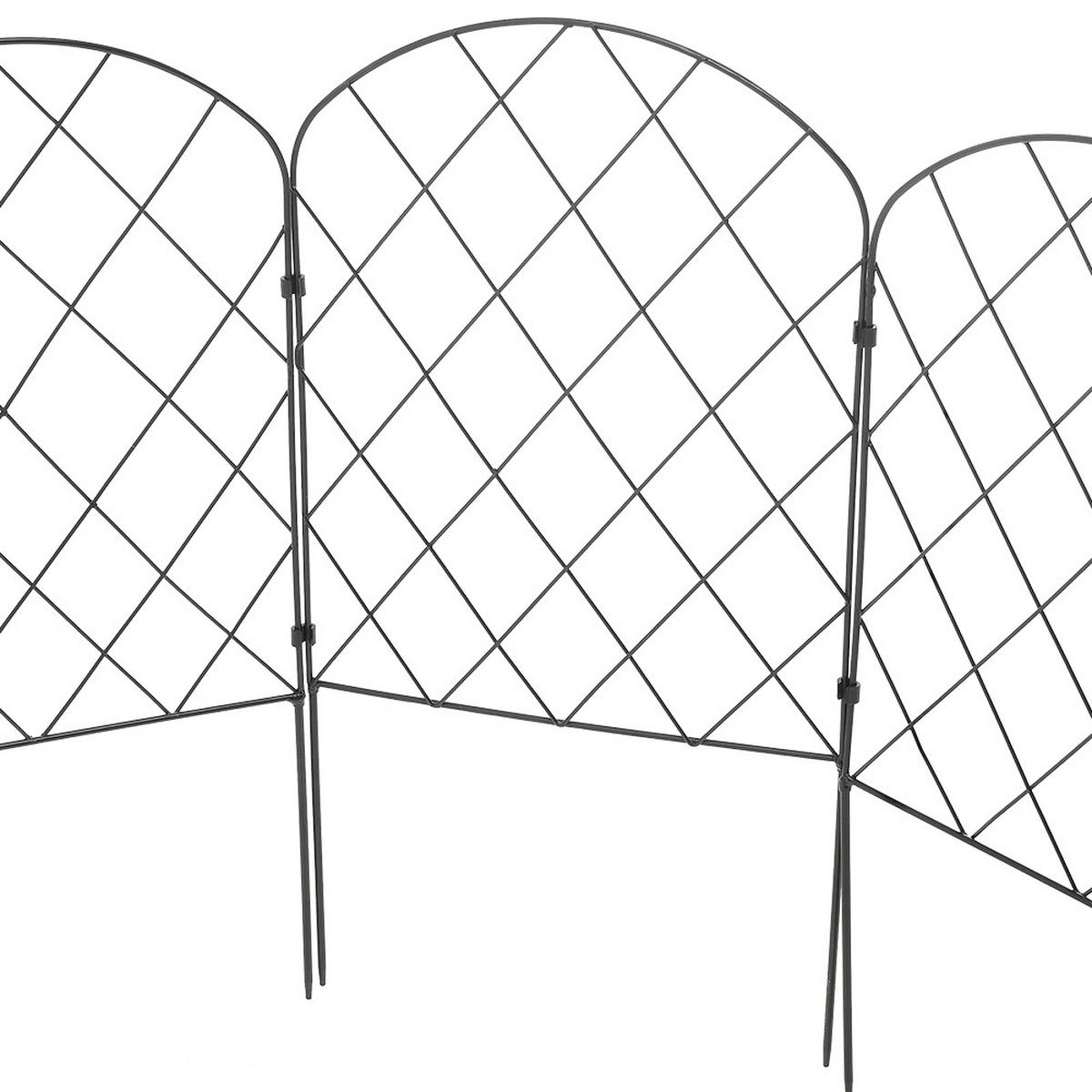 GARTENZAUN 10er set aus pulverbeschichtetem Eisen, Bogen Design, 33x61 cm, schwarz, mit Erdspießen - Schwarz/Weiß, Kunststoff/Textil (33/93/55cm) - Livingandhome