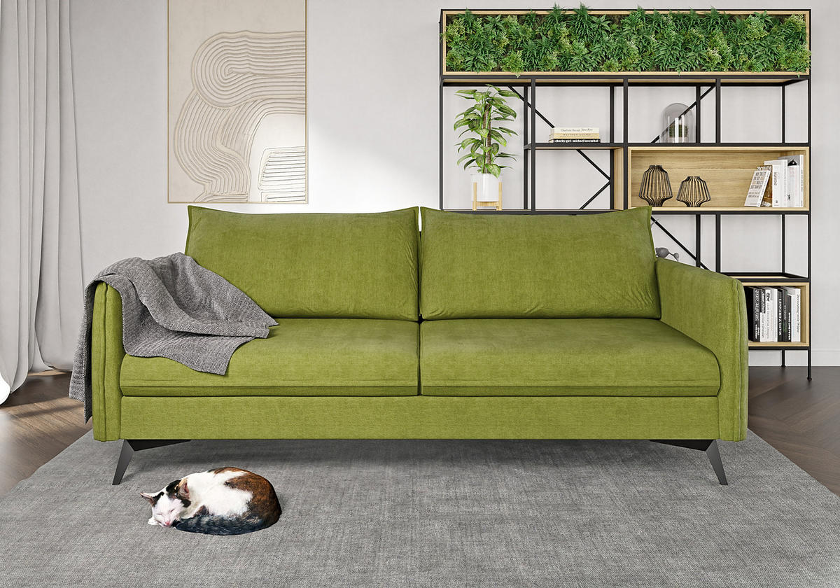 3-SITZER-SOFA Pulse Grün Luxusmicrofaser - Schwarz/Grün, Holz/Textil (199/86/91cm) - S-Style Möbel
