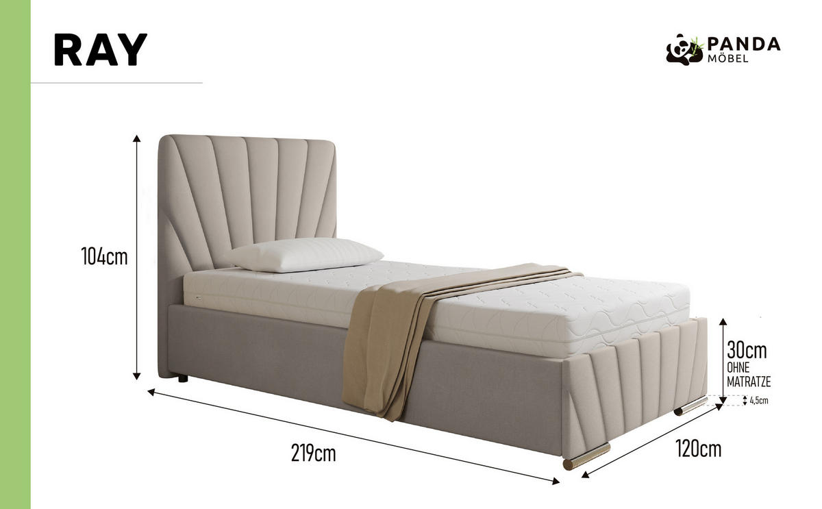 POLSTERBETT Ray 100 x 200 cm mit Bettkasten und Lattenrost taschenfederkernmatratze 19cm- beige - Beige, Holz (100/200cm) - Panda Möbel