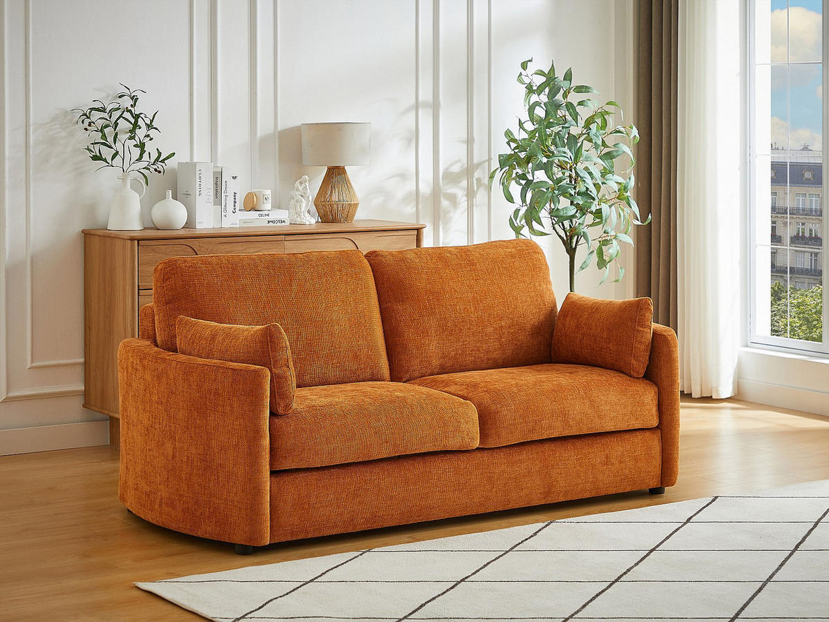 SCHLAFSOFA - 3 Personen - Stoff - Terracotta - - Terracotta, Textil (199/88/97cm) - Vente-Unique