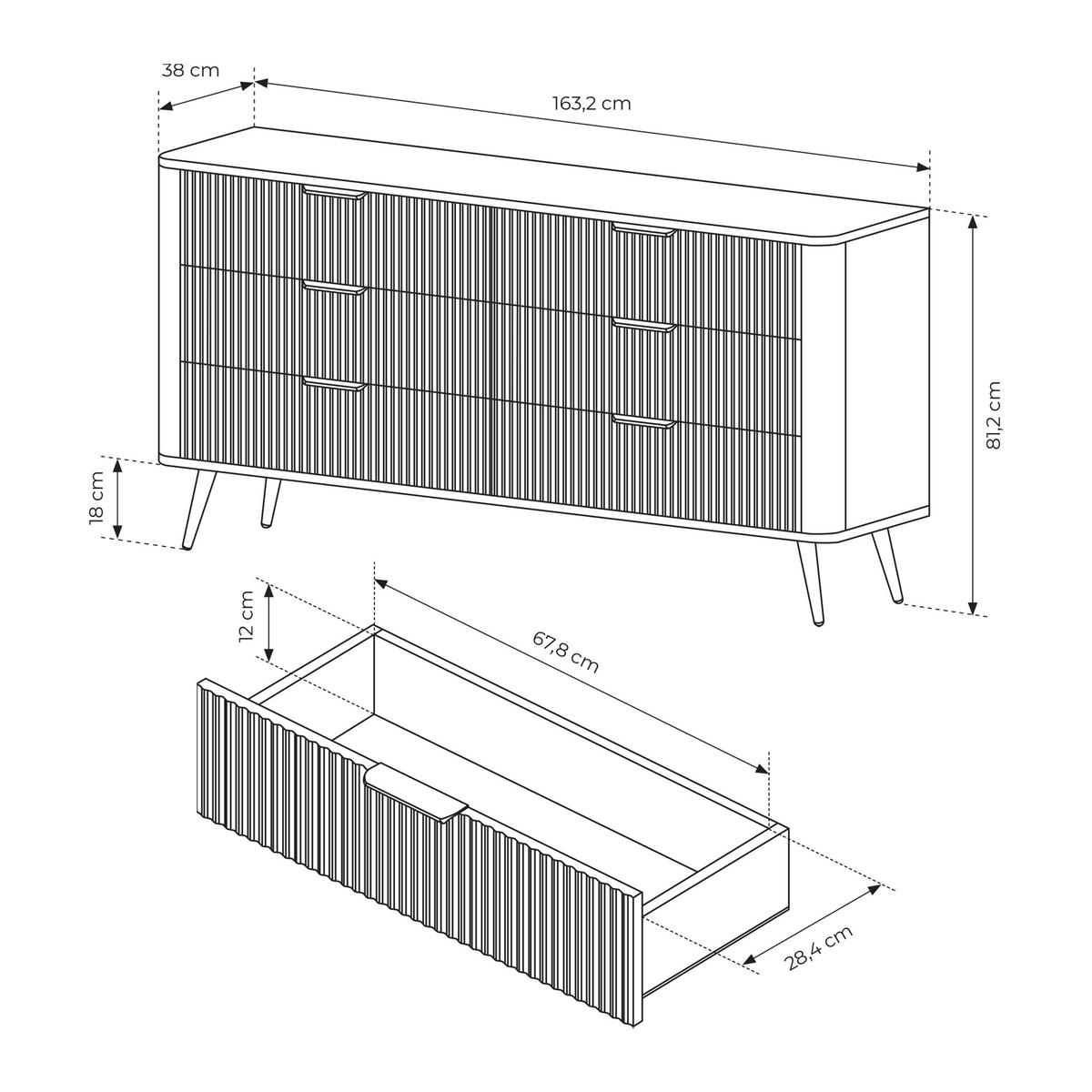 SIDEBOARD LANTANA 163/18/38 cm mit 6 Schubladen Schwarz - Schwarz, Holzwerkstoff (163/81/38cm) - MASSENO