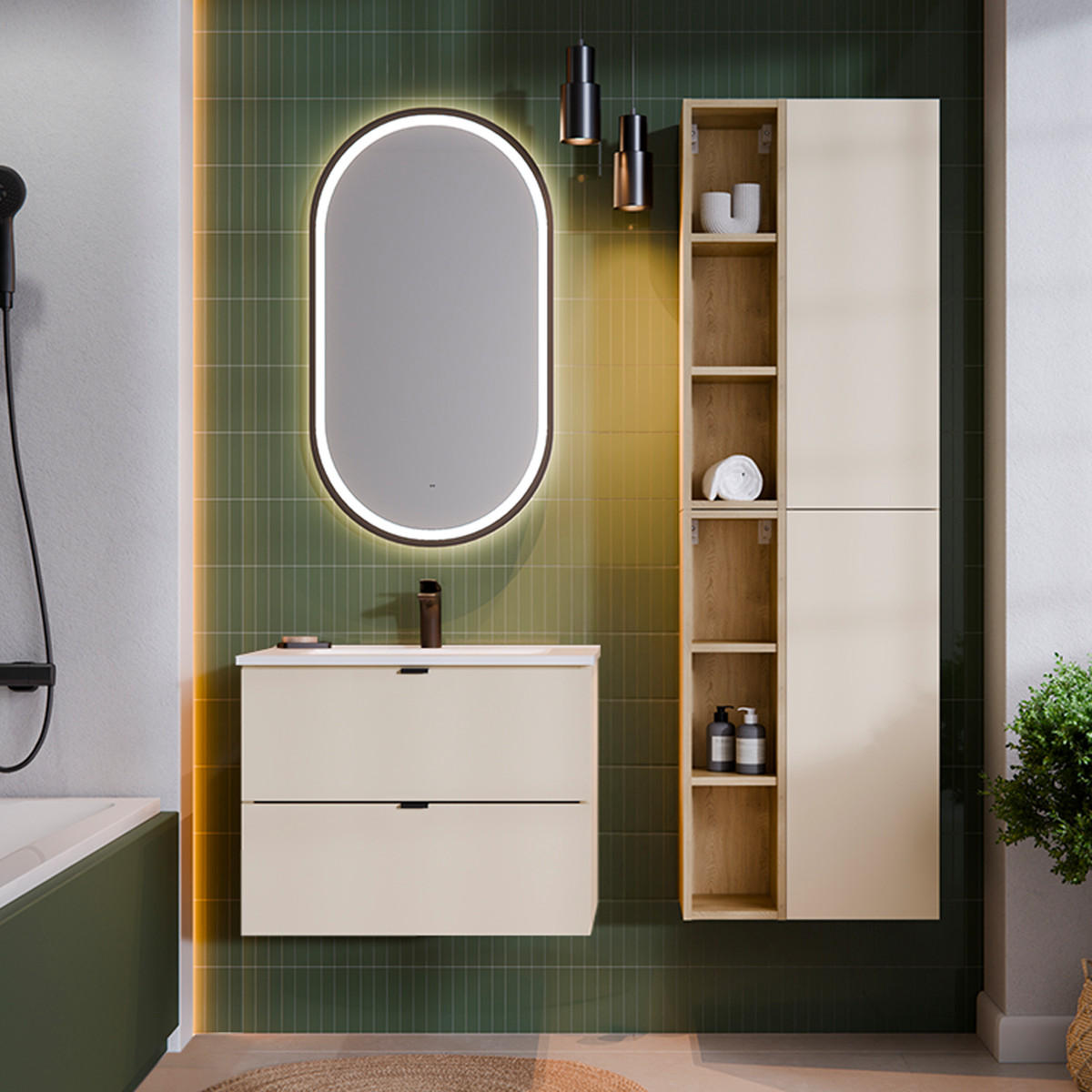 BADMÖBEL 60cm Azel 2er-Set Kaschmir - Beige, Holzwerkstoff (60/50/46cm) - Petits-meubles