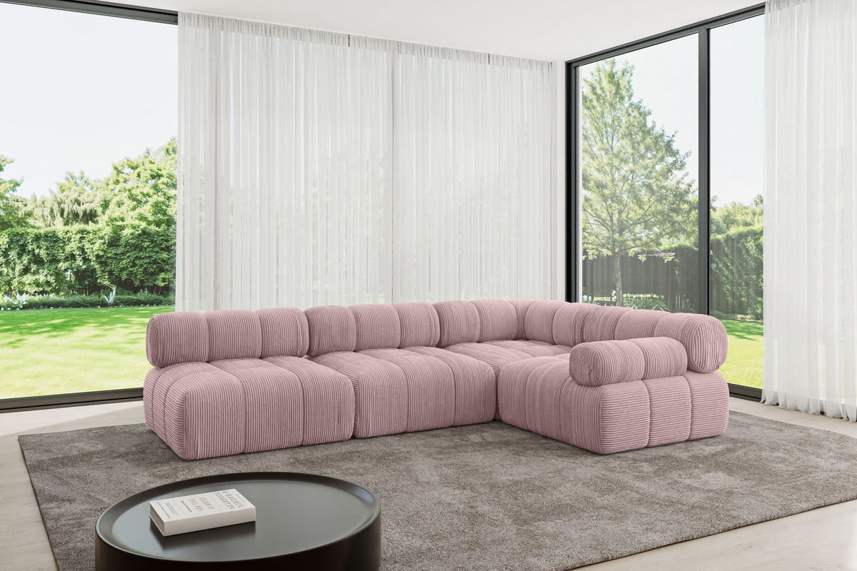ECKSOFA modulares Sofa Mende-L2 - 285x190x70 cm Rosa Cord - Rosa, Holzwerkstoff/Textil (285/190cm) - ALTDECOR