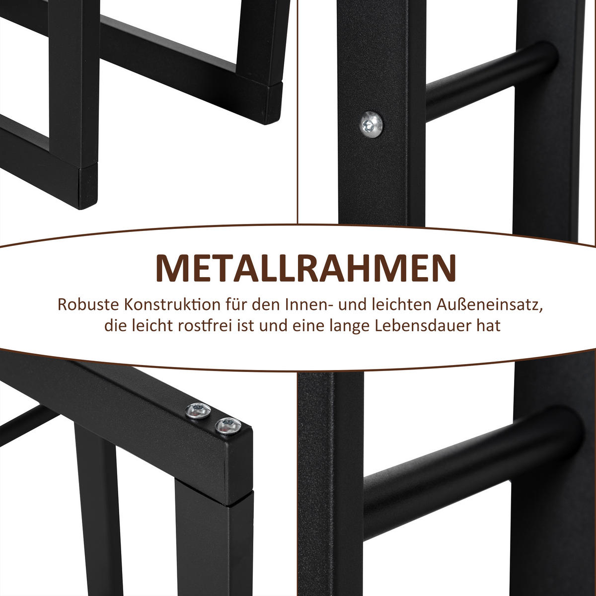 KAMINHOLZREGAL, Stahl, Schwarz, 60L x 25B x 150H cm - Schwarz, Metall (25/150/60cm) - HOMCOM