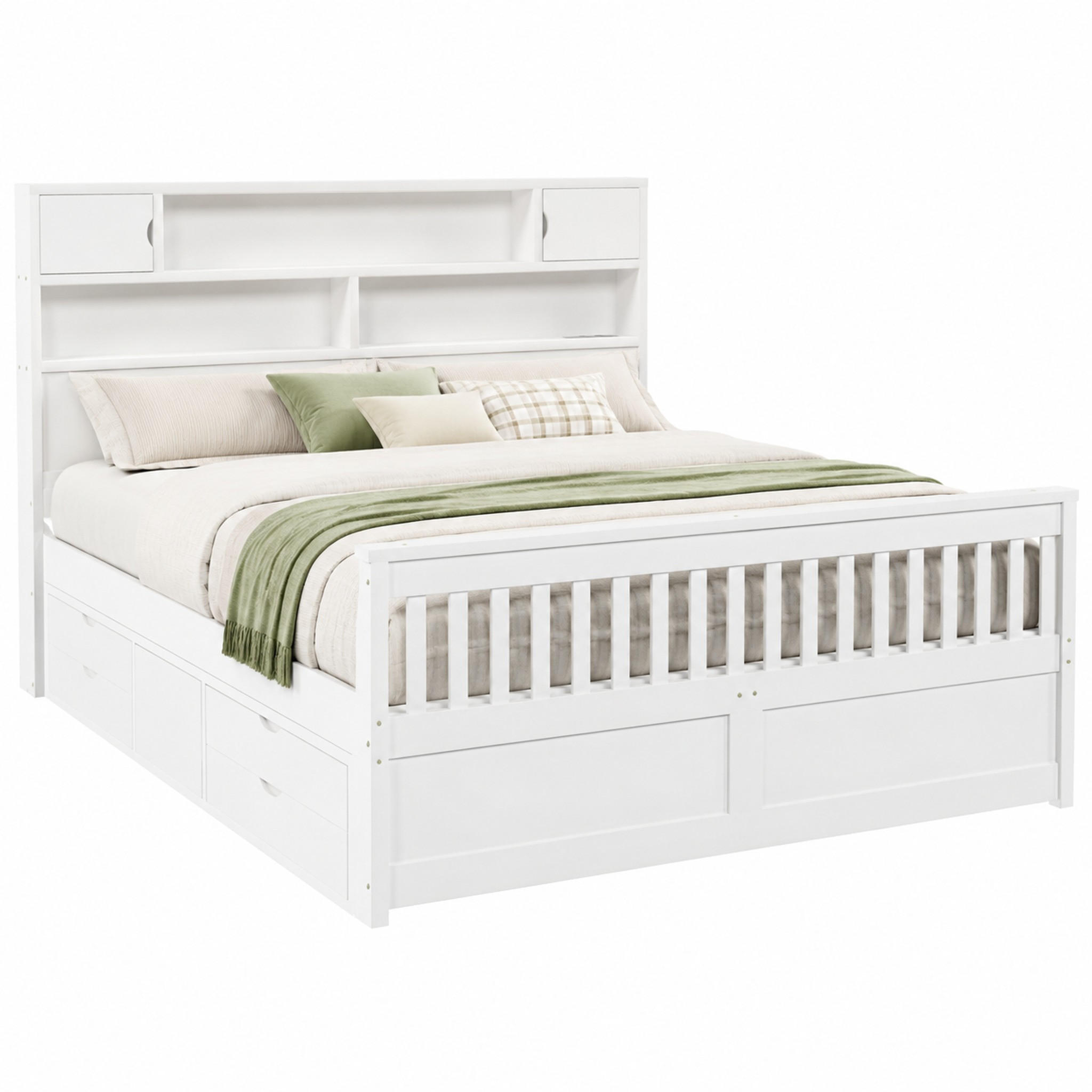 BETT mit Stauraum 160x200 cm MDF/Sperrholz Weiß 4 Schubladen - Weiß, Holzwerkstoff (160/200cm) - Meubliv