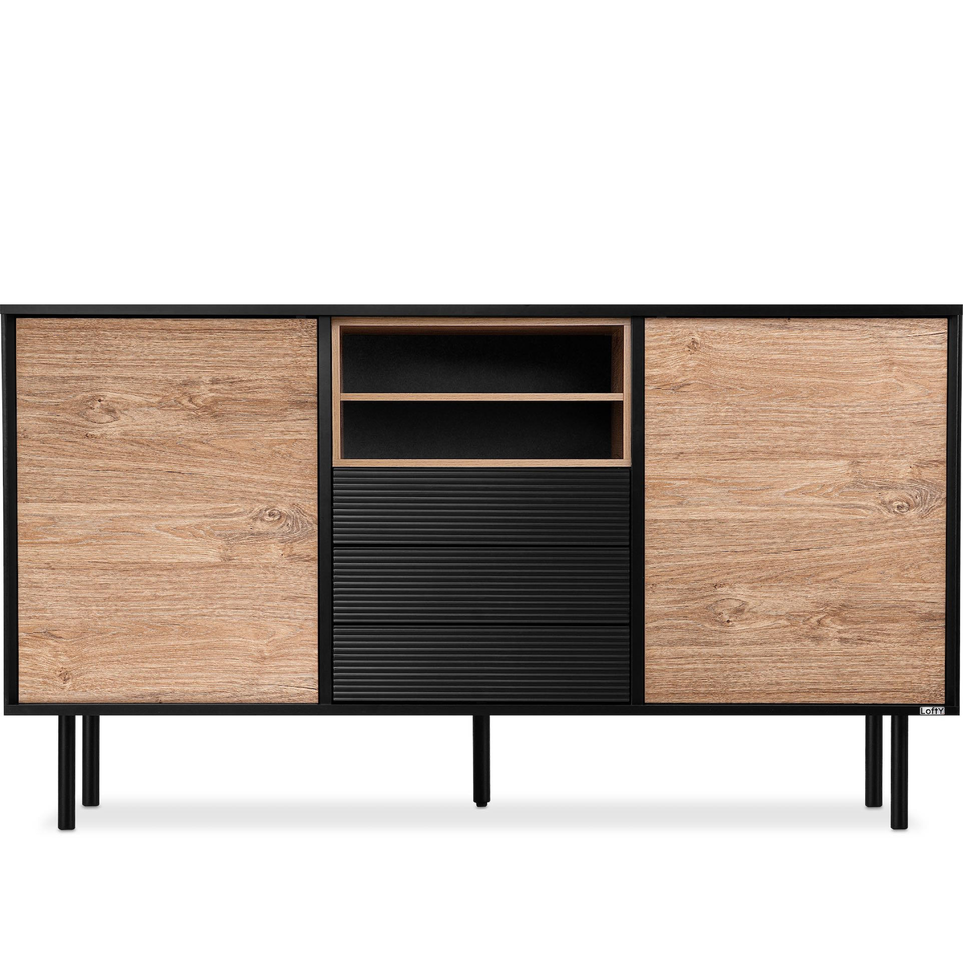KOMMODE LOFTY TV/HiFi-Einlage, schwarz / Eiche natur - Eichefarben/Multicolor, Holzwerkstoff (151/84/41cm) - KONSIMO®