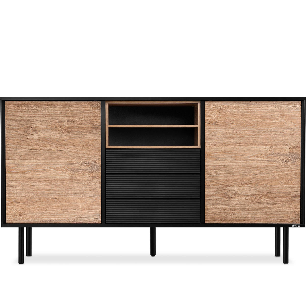 KOMMODE LOFTY TV/HiFi-Einlage, schwarz / Eiche natur - Eichefarben/Multicolor, Holzwerkstoff (151/84/41cm) - KONSIMO®