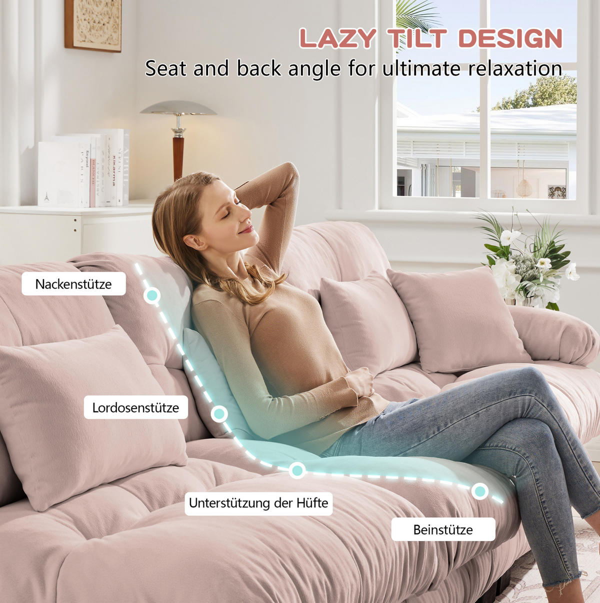 MODULARES Ecksofa mit beweglichen Ottomane, Chenille und flexiblem Aufbau, Rosa - Pink, Textil (406/145cm) - Redom