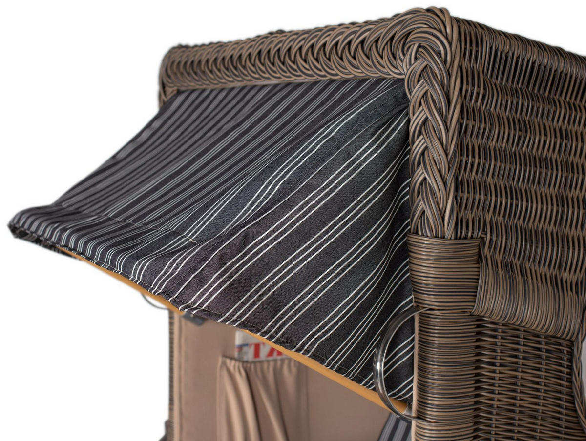 STRANDKORB Komplettset: Ammersee Single Teak Bullauge - PE grau - Modell 500 - Grau, Holz/Kunststoff (96/165/80cm) - bene living