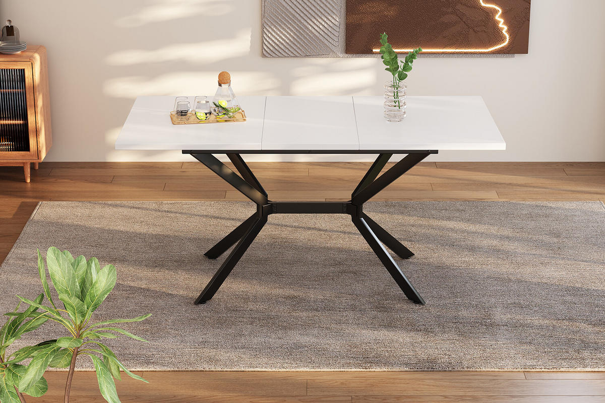 ESSTISCH Weiß 120-160/80/75 cm - Weiß, Holzwerkstoff/Metall (160/80/75cm) - Urban Meuble