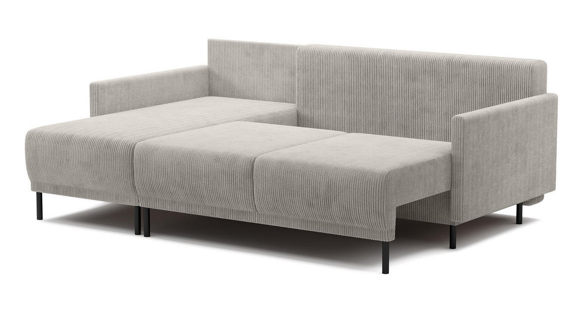 ECKSOFA Hamiel Hellbeige Cordbezug - Ecru/Schwarz, Holz/Textil (212/142cm) - Selsey