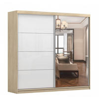 SCHWEBETÜRENSCHRANK Multi 35 Sonoma Eiche/Weiß Semigloss + Spiegel, ohne LED-Beleuchtung 233 cm - Alufarben/Weiß, Glas/Holzwerkstoff (233/218/61cm) - imoebel24