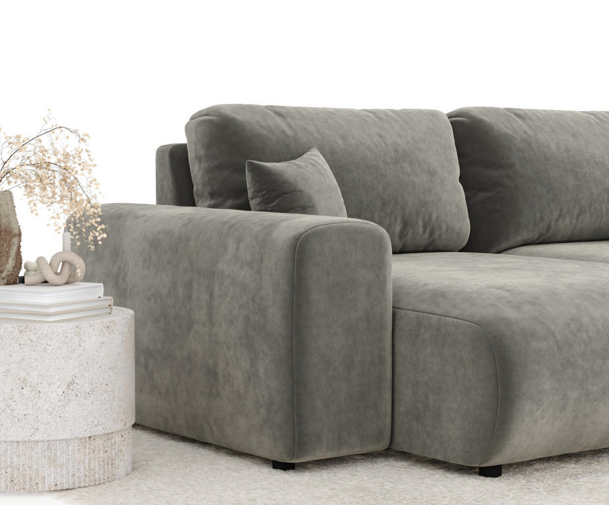 ECKSOFA Zanzibar Grau Samtstoff - Schwarz/Grau, Holz/Holzwerkstoff (237/144cm) - Maison de Reve