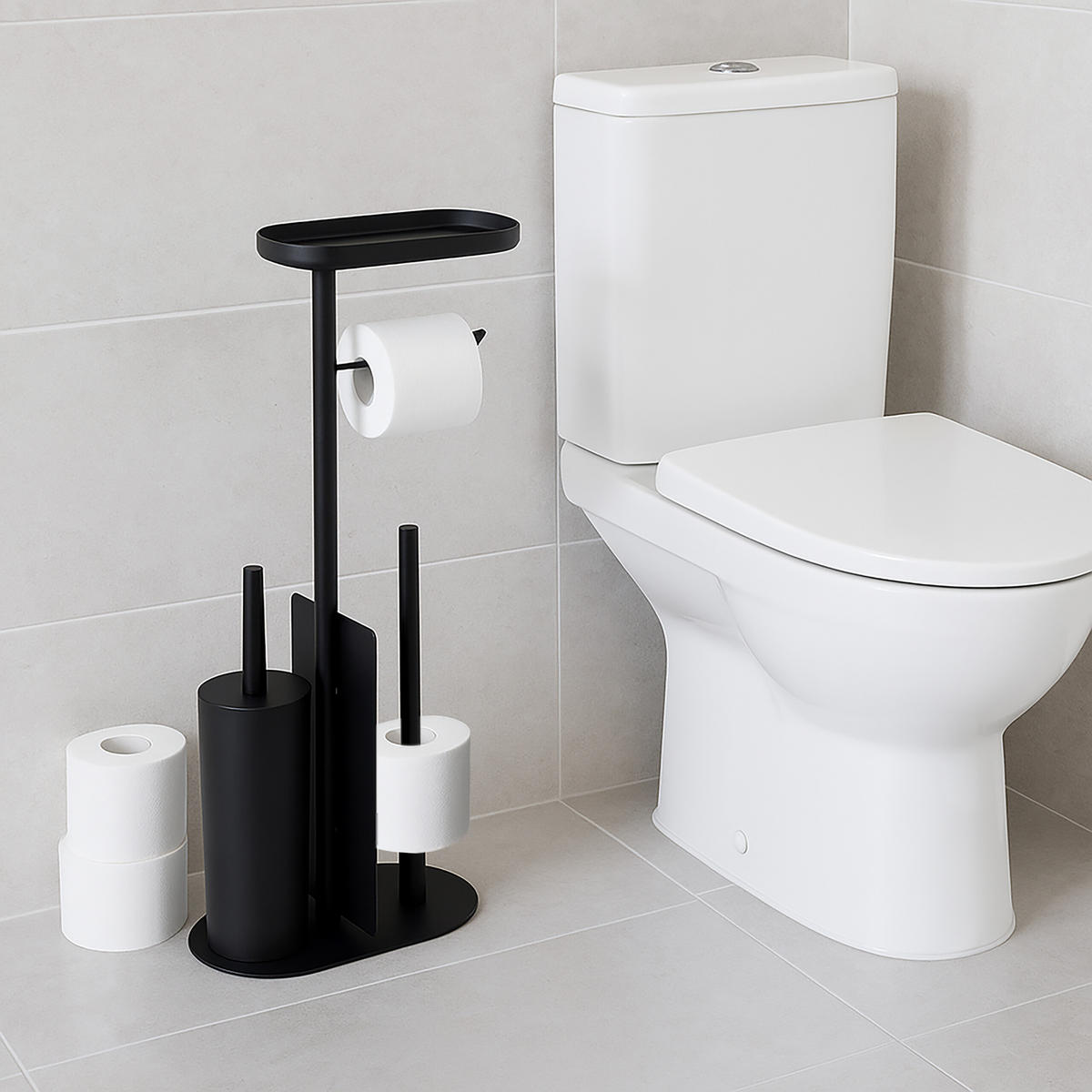 WC-GARNITUR - Schwarz, Kunststoff/Metall (26/65/17cm) - Relaxdays